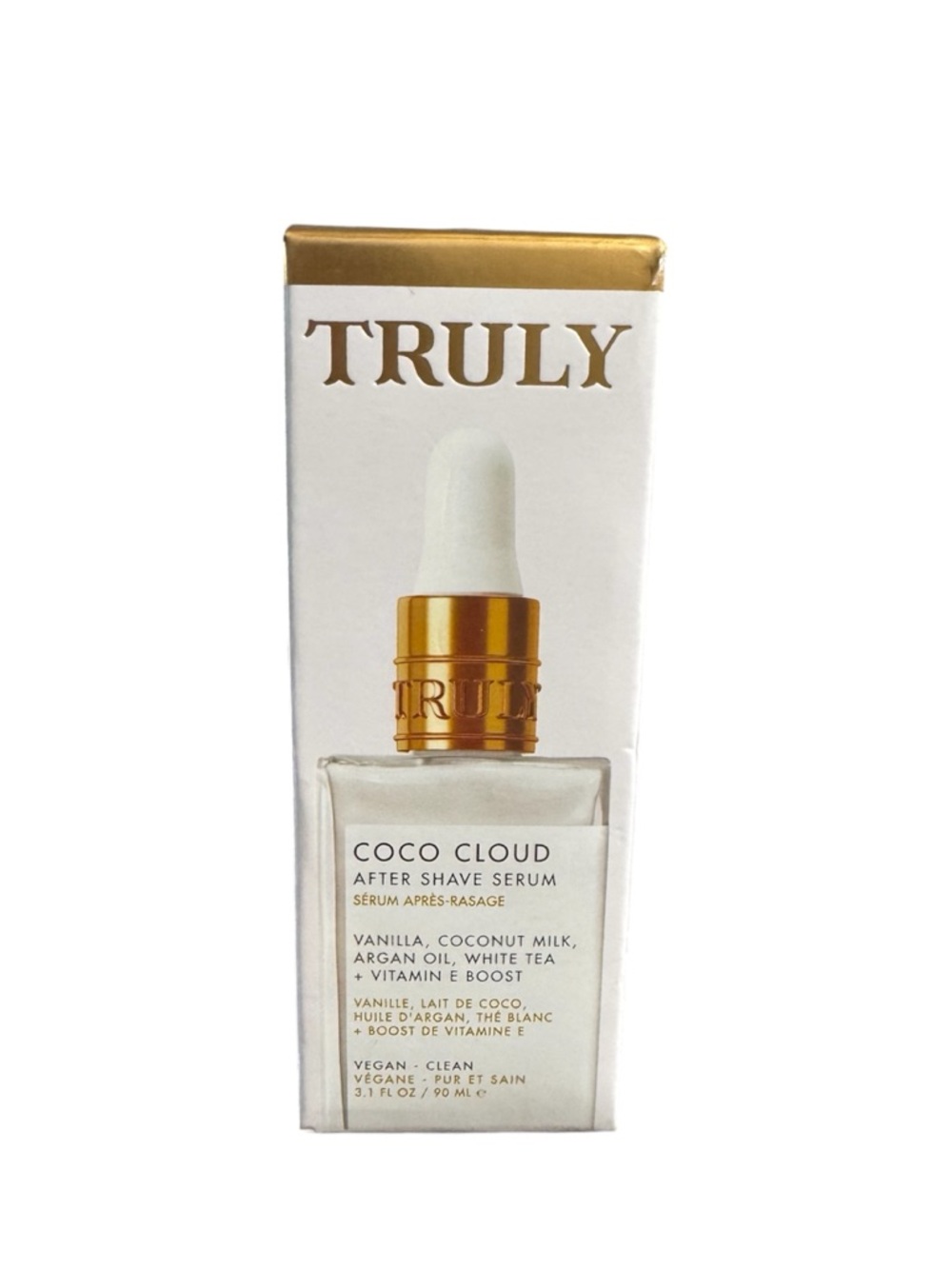 TRULY Coco Cloud After Shave Serum - White & Gold Dropper Bottle